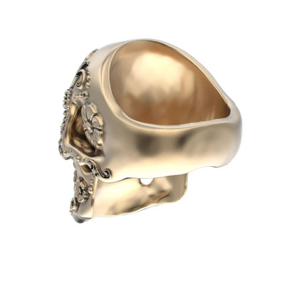 Large Sugar Skull Ring - 9ct Gold - Diamond Eyes - BeckonJewel