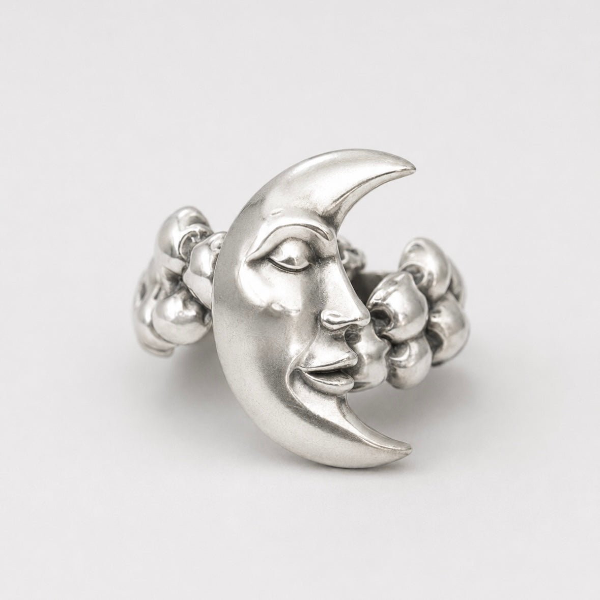 Moon Face & Clouds Ring – Handcrafted Sterling Silver - BeckonJewel