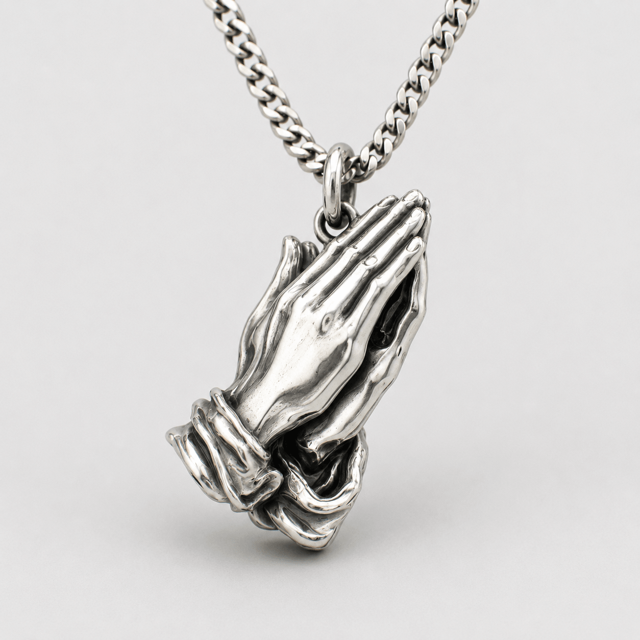 Prayer In Hand Necklace in Sterling Silver – Symbolic Pendant for Strength & Reflection - BeckonJewel