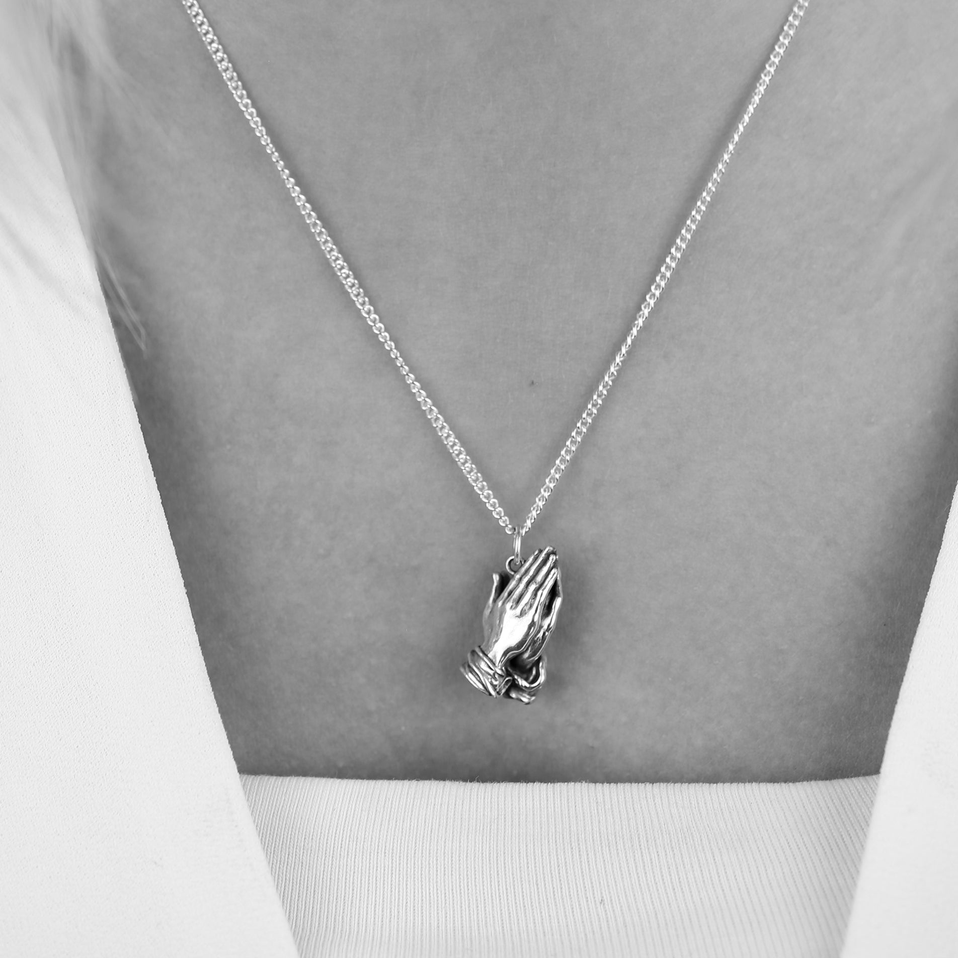 Prayer In Hand Necklace in Sterling Silver – Symbolic Pendant for Strength & Reflection - BeckonJewel