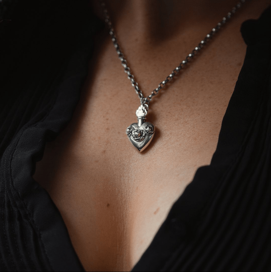Sacred Heart Rose Pendant | Sterling Silver - BeckonJewel ref