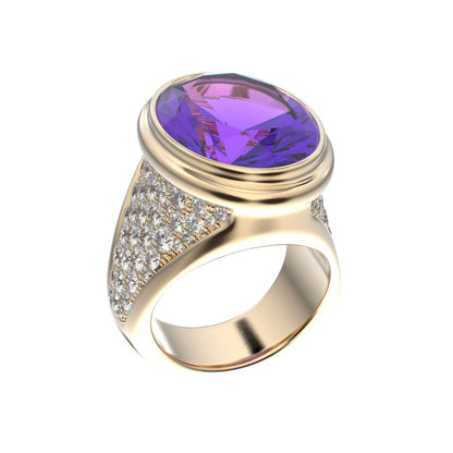 Signature Ring - Amethyst & Diamond - 9ct Gold - BeckonJewel