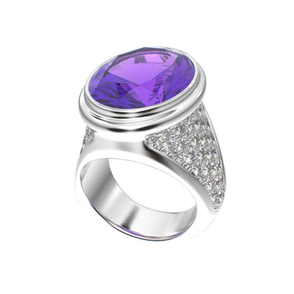 Signature Ring - Amethyst & Moissanite - 925 Silver - BeckonJewel