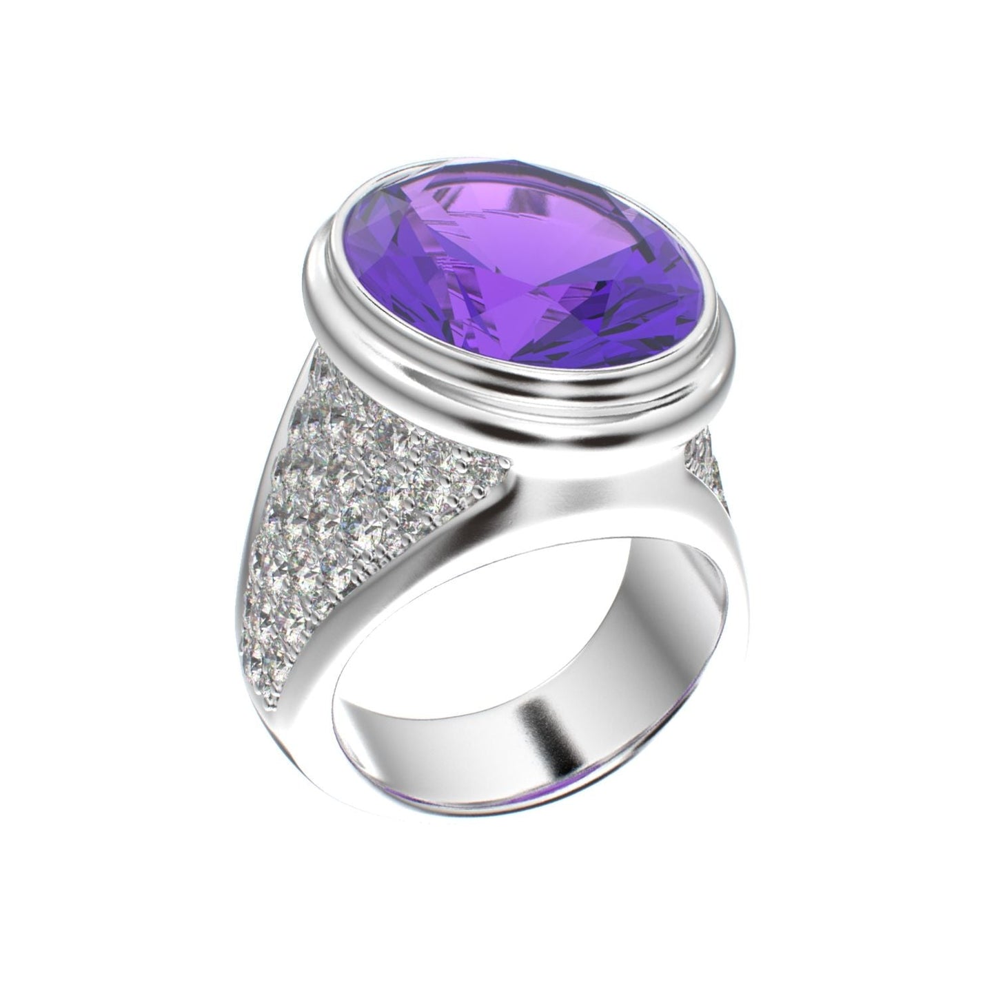 Signature Ring - Amethyst & Moissanite - 925 Silver - BeckonJewel