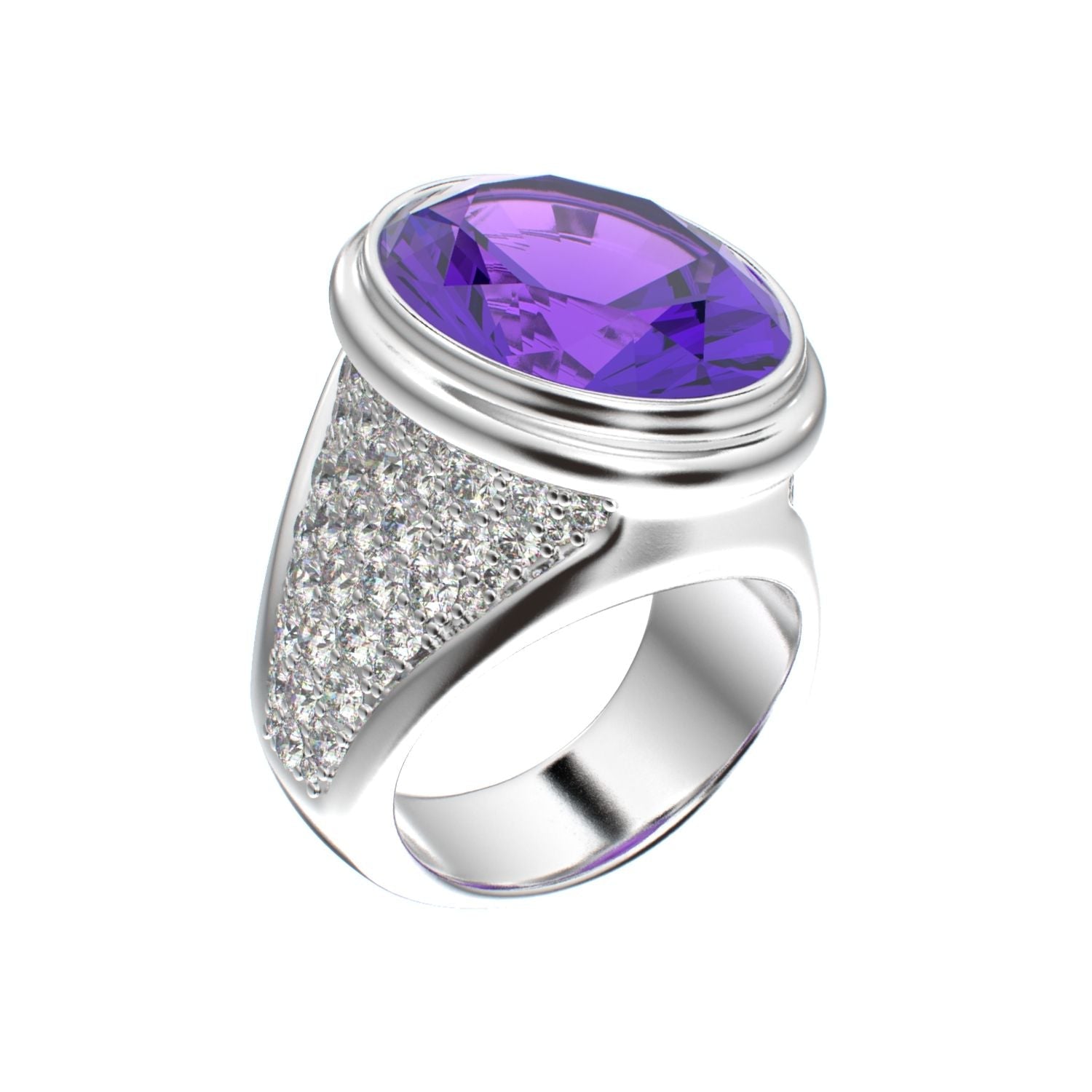 Signature Ring - Amethyst & Moissanite - 925 Silver - BeckonJewel