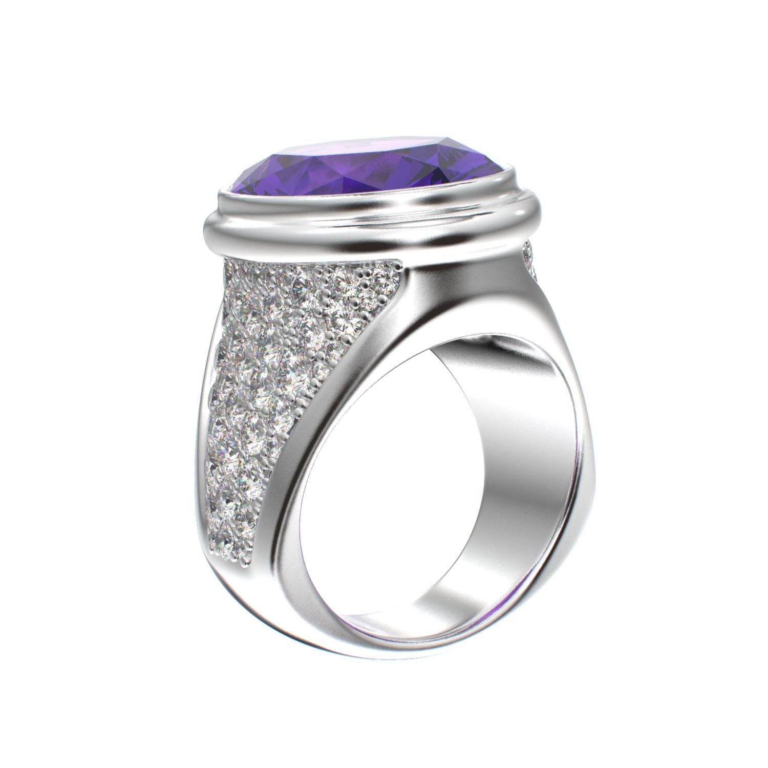 Signature Ring - Amethyst & Moissanite - 925 Silver - BeckonJewel