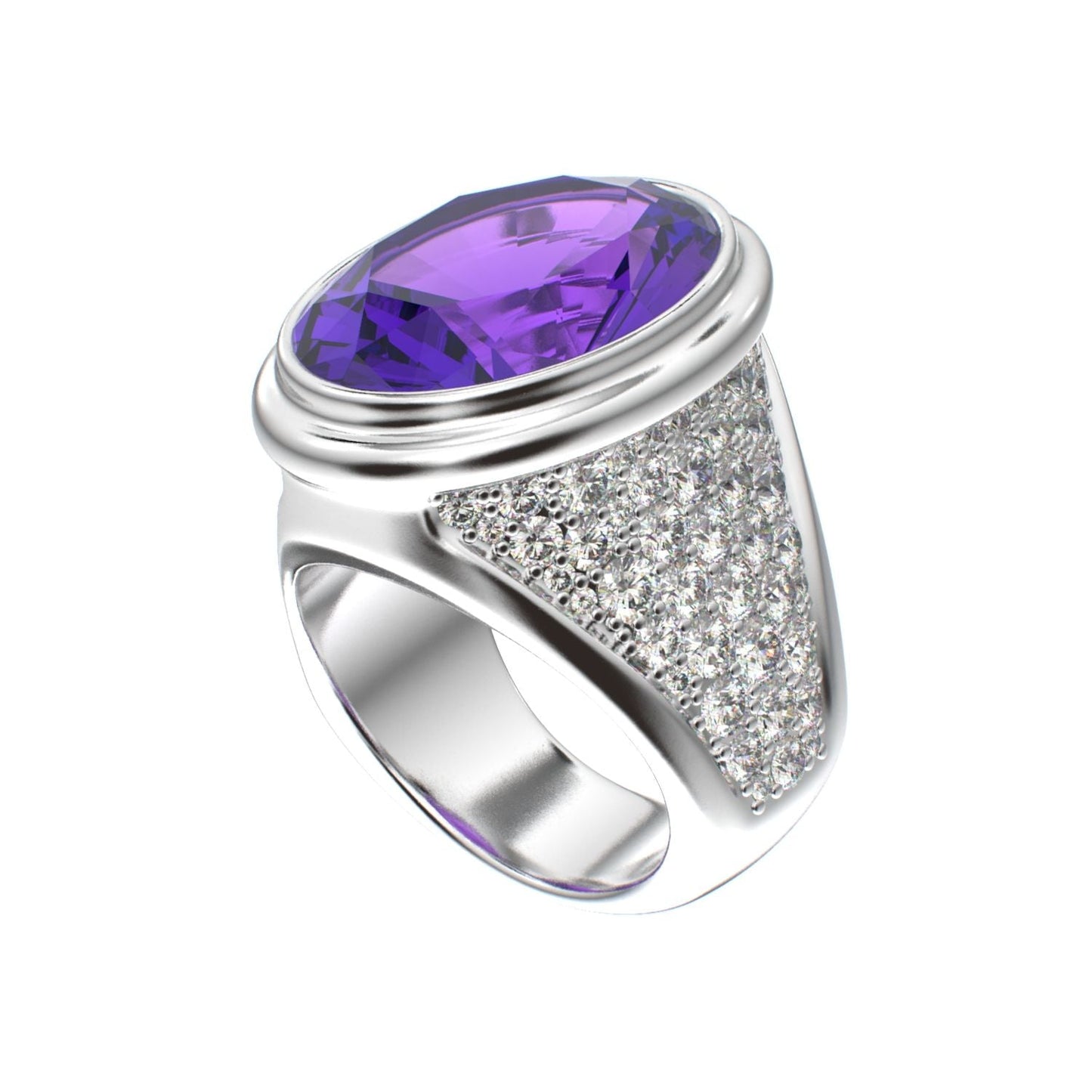 Signature Ring - Amethyst & Moissanite - 925 Silver - BeckonJewel