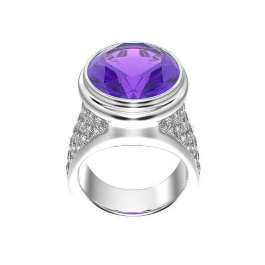 Signature Ring - Amethyst & Moissanite - 925 Silver - BeckonJewel