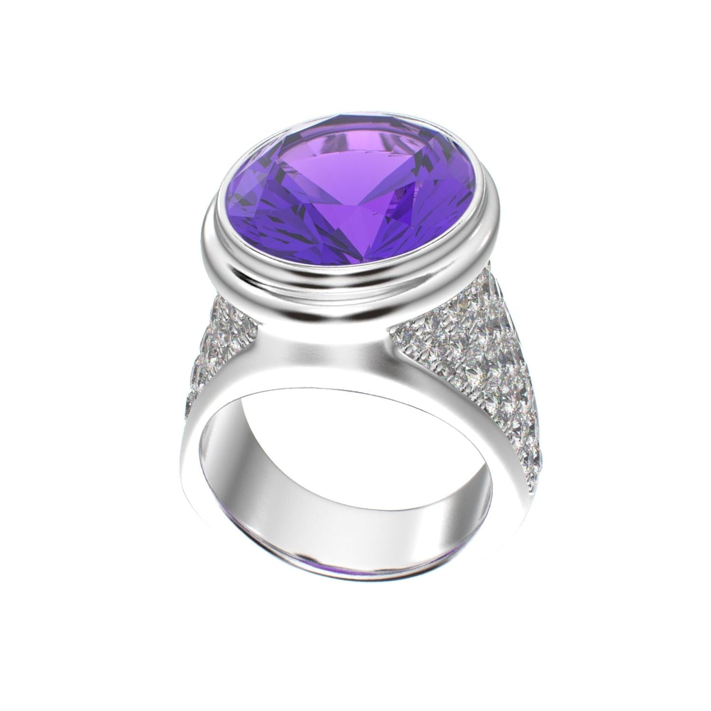 Signature Ring - Amethyst & Moissanite - 925 Silver - BeckonJewel