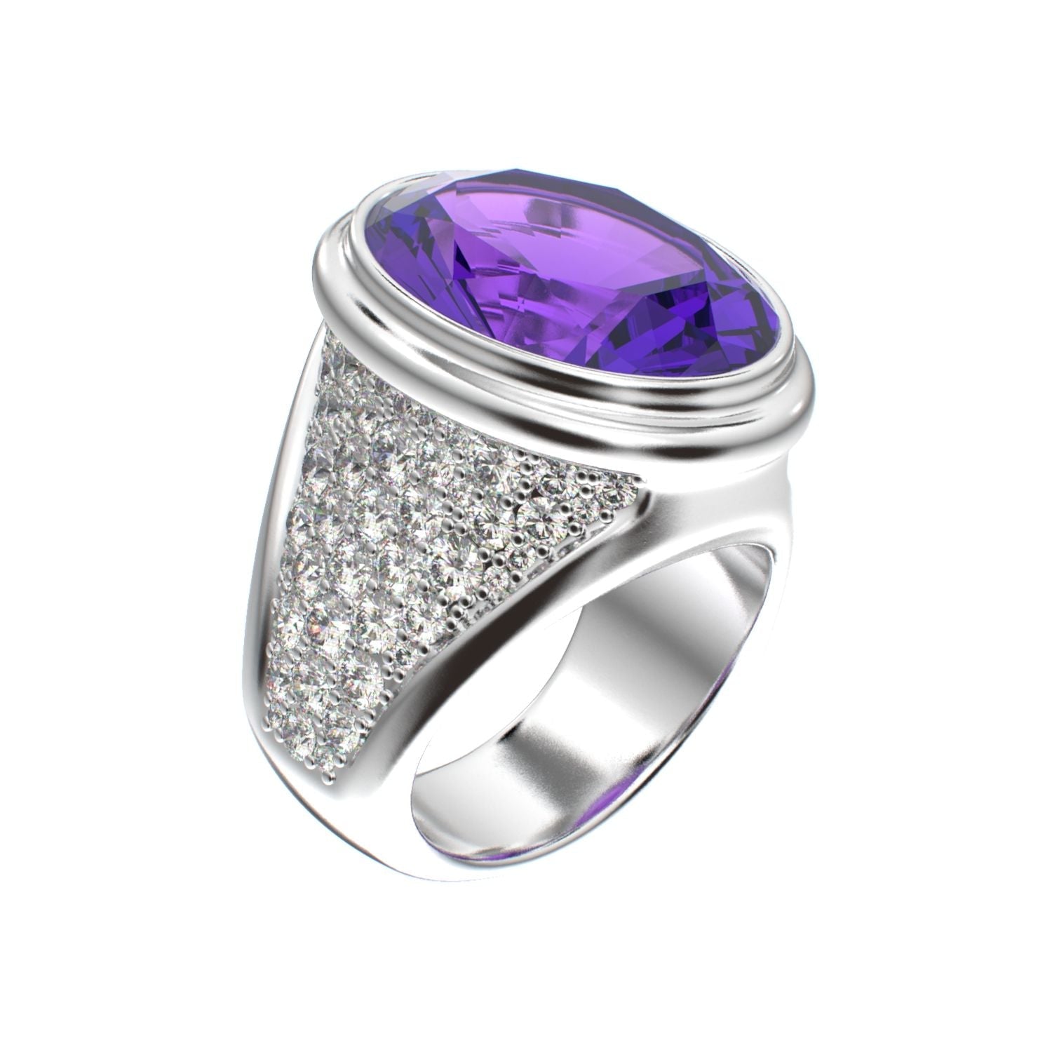 Signature Ring - Amethyst & Moissanite - 925 Silver - BeckonJewel