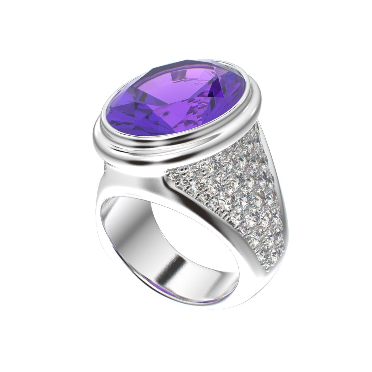 Signature Ring - Amethyst & Moissanite - 925 Silver - BeckonJewel