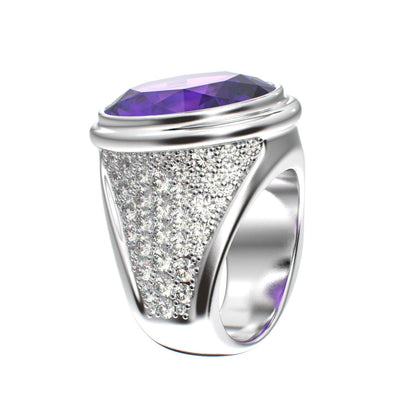 Signature Ring - Amethyst & Moissanite - 925 Silver - BeckonJewel