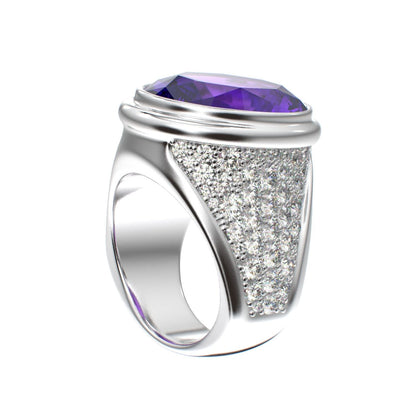 Signature Ring - Amethyst & Moissanite - 925 Silver - BeckonJewel