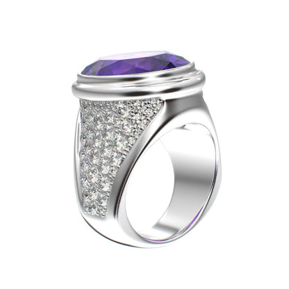 Signature Ring - Amethyst & Moissanite - 925 Silver - BeckonJewel