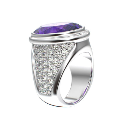 Signature Ring - Amethyst & Moissanite - 925 Silver - BeckonJewel