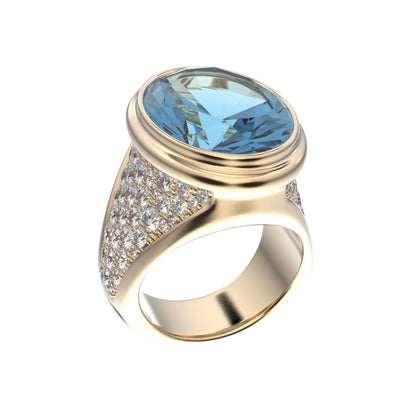 Signature Ring - Aquamarine & Diamond - 9ct Gold - BeckonJewel