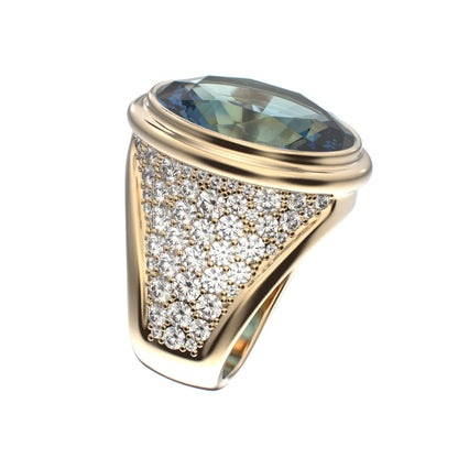 Signature Ring - Aquamarine & Diamond - 9ct Gold - BeckonJewel