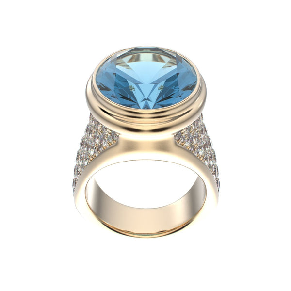 Signature Ring - Aquamarine & Diamond - 9ct Gold - BeckonJewel