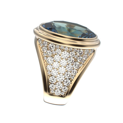 Signature Ring - Aquamarine & Diamond - 9ct Gold - BeckonJewel