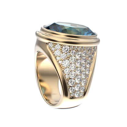 Signature Ring - Aquamarine & Diamond - 9ct Gold - BeckonJewel