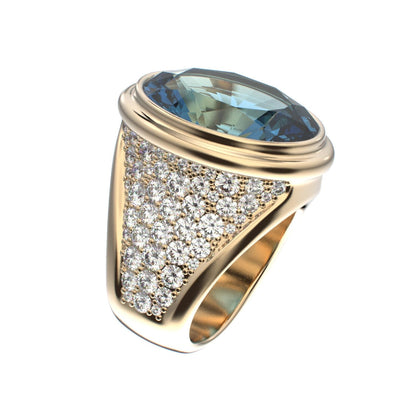 Signature Ring - Aquamarine & Diamond - 9ct Gold - BeckonJewel