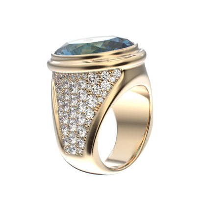 Signature Ring - Aquamarine & Diamond - 9ct Gold - BeckonJewel