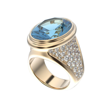 Signature Ring - Aquamarine & Diamond - 9ct Gold - BeckonJewel