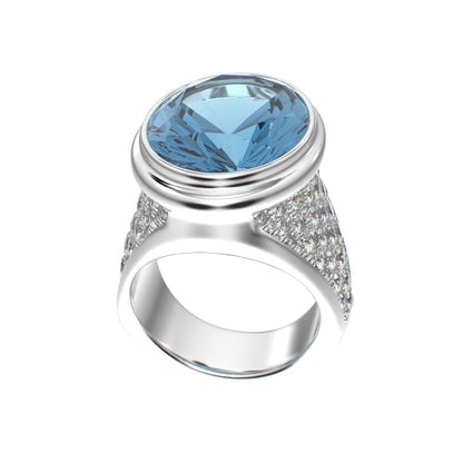 Signature Ring - Aquamarine & Moissanite - 925 Silver - BeckonJewel