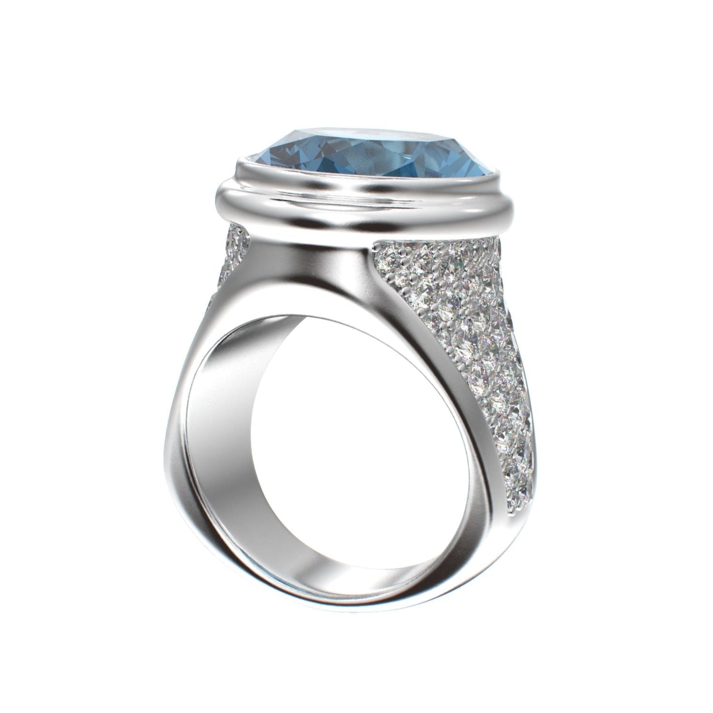 Signature Ring - Aquamarine & Moissanite- 925 Silver