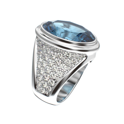 Signature Ring - Aquamarine & Moissanite- 925 Silver