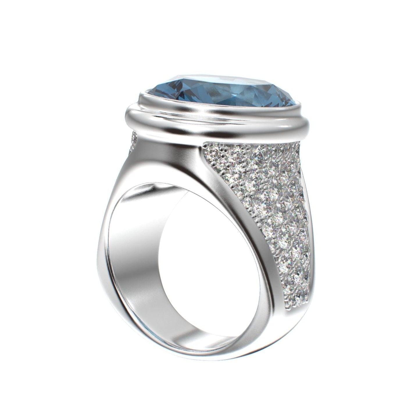 Signature Ring - Aquamarine & Moissanite- 925 Silver