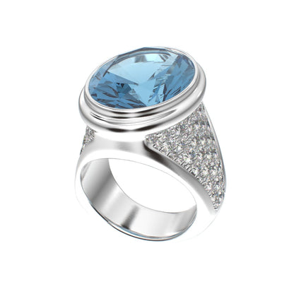 Signature Ring - Aquamarine & Moissanite - 925 Silver - BeckonJewel