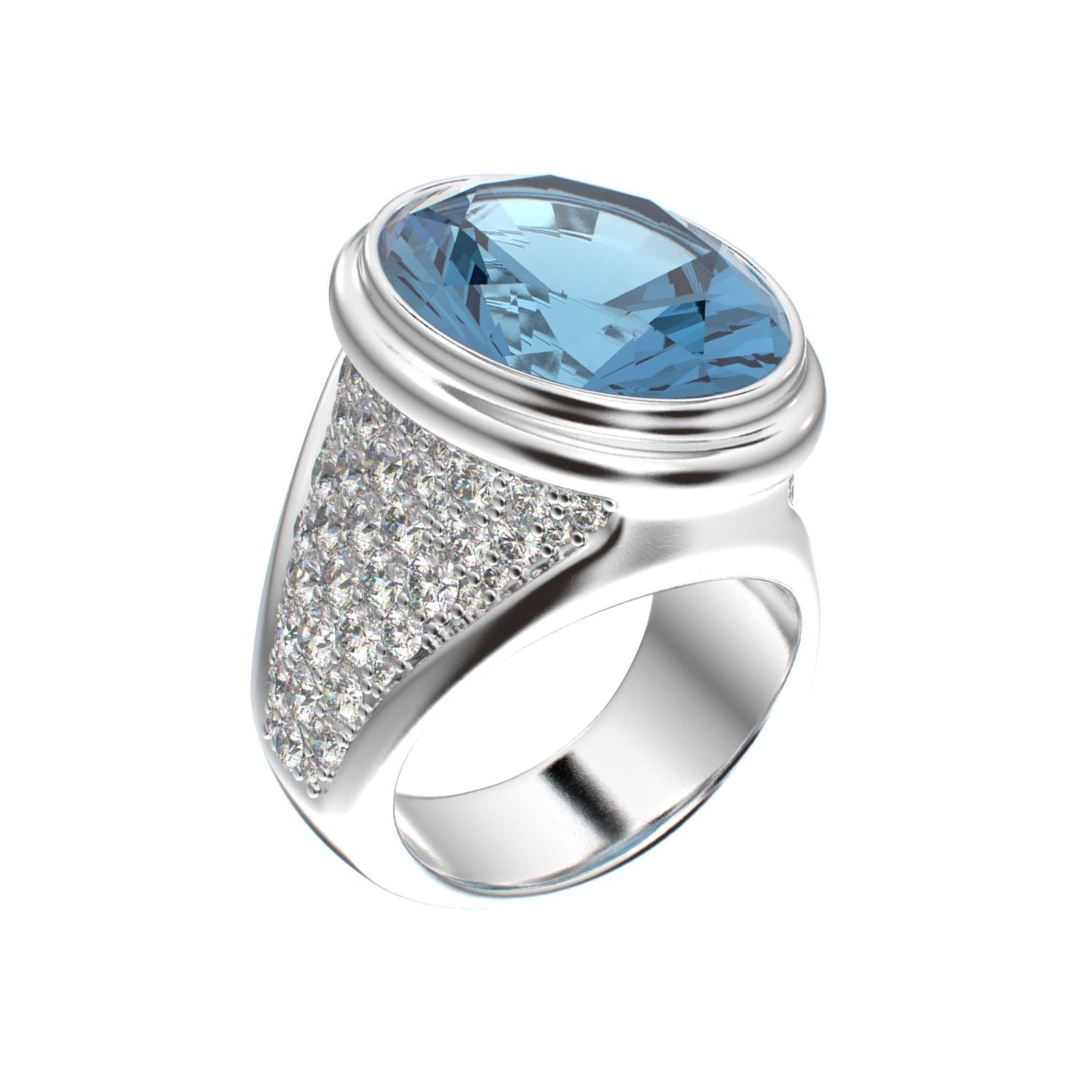 Signature Ring - Aquamarine & Moissanite- 925 Silver