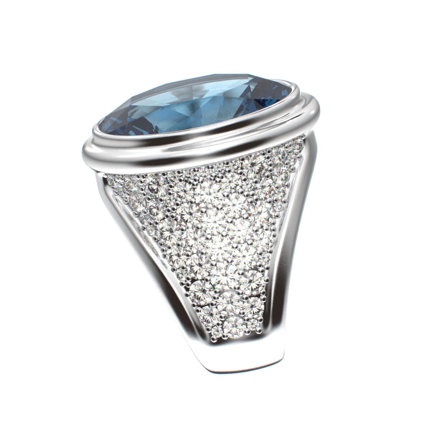 Signature Ring - Aquamarine & Moissanite- 925 Silver