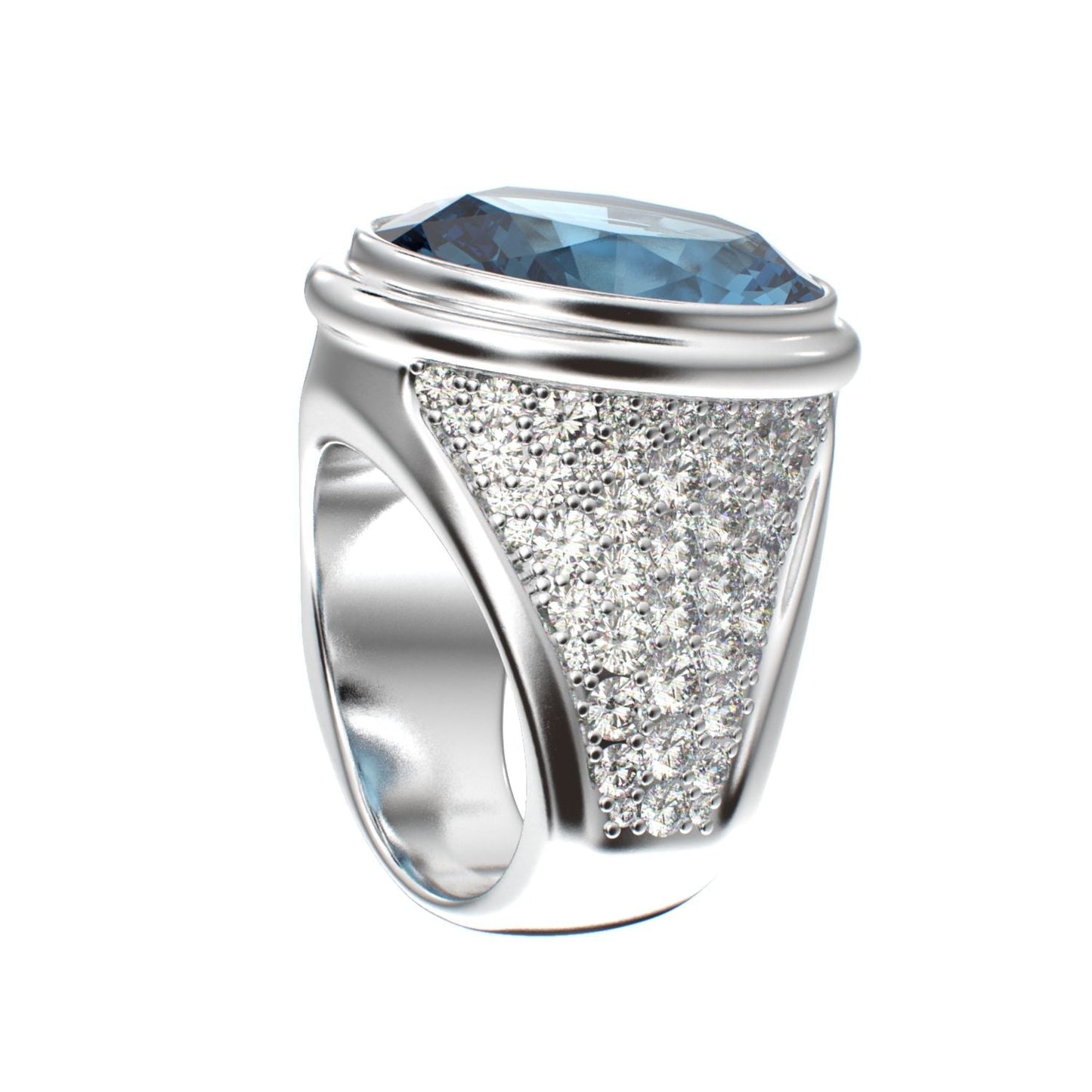 Signature Ring - Aquamarine & Moissanite- 925 Silver