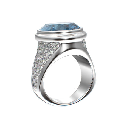 Signature Ring - Aquamarine & Moissanite- 925 Silver