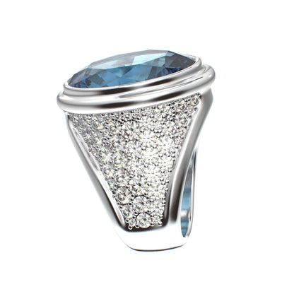 Signature Ring - Aquamarine & Moissanite- 925 Silver