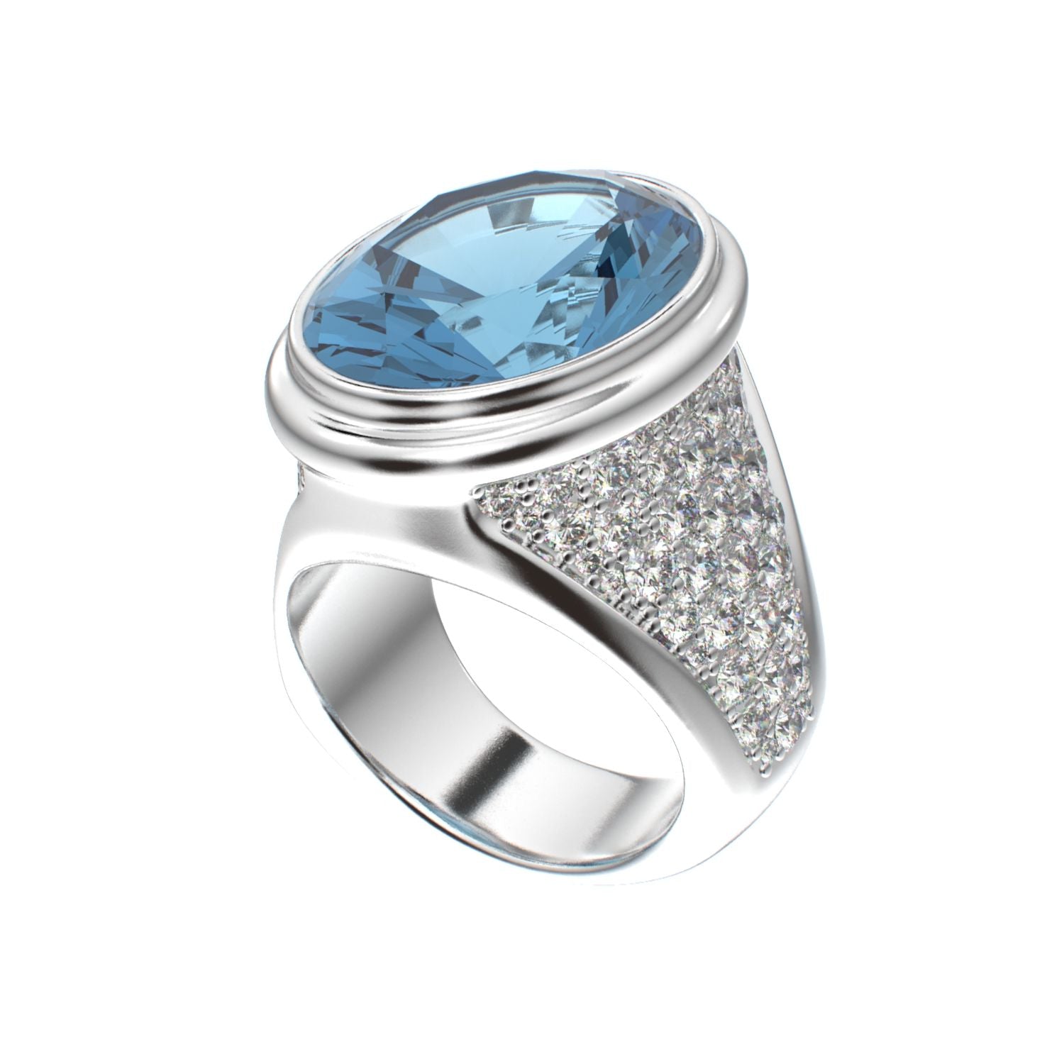 Signature Ring - Aquamarine & Moissanite - 925 Silver - BeckonJewel