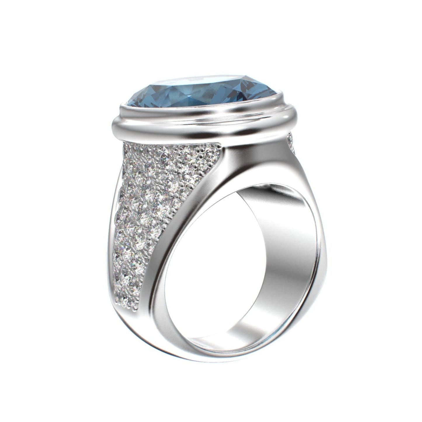 Signature Ring - Aquamarine & Moissanite- 925 Silver