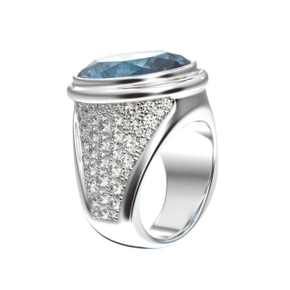 Signature Ring - Aquamarine & Moissanite- 925 Silver