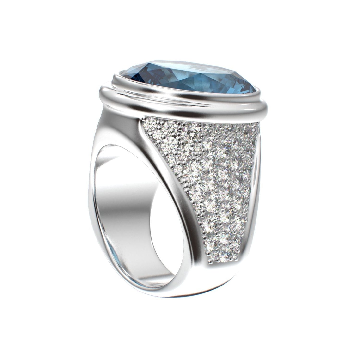 Signature Ring - Aquamarine & Moissanite- 925 Silver