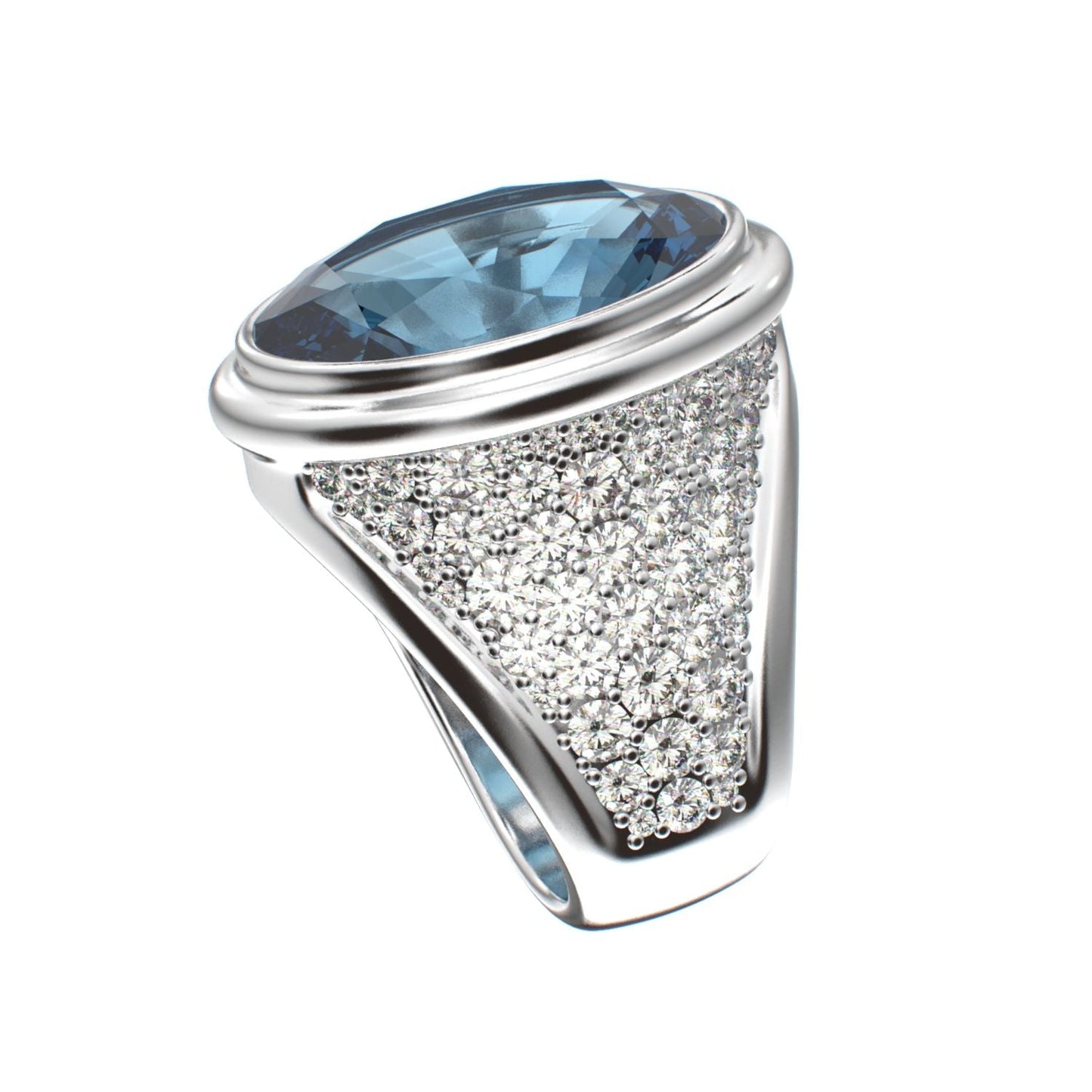 Signature Ring - Aquamarine & Moissanite- 925 Silver