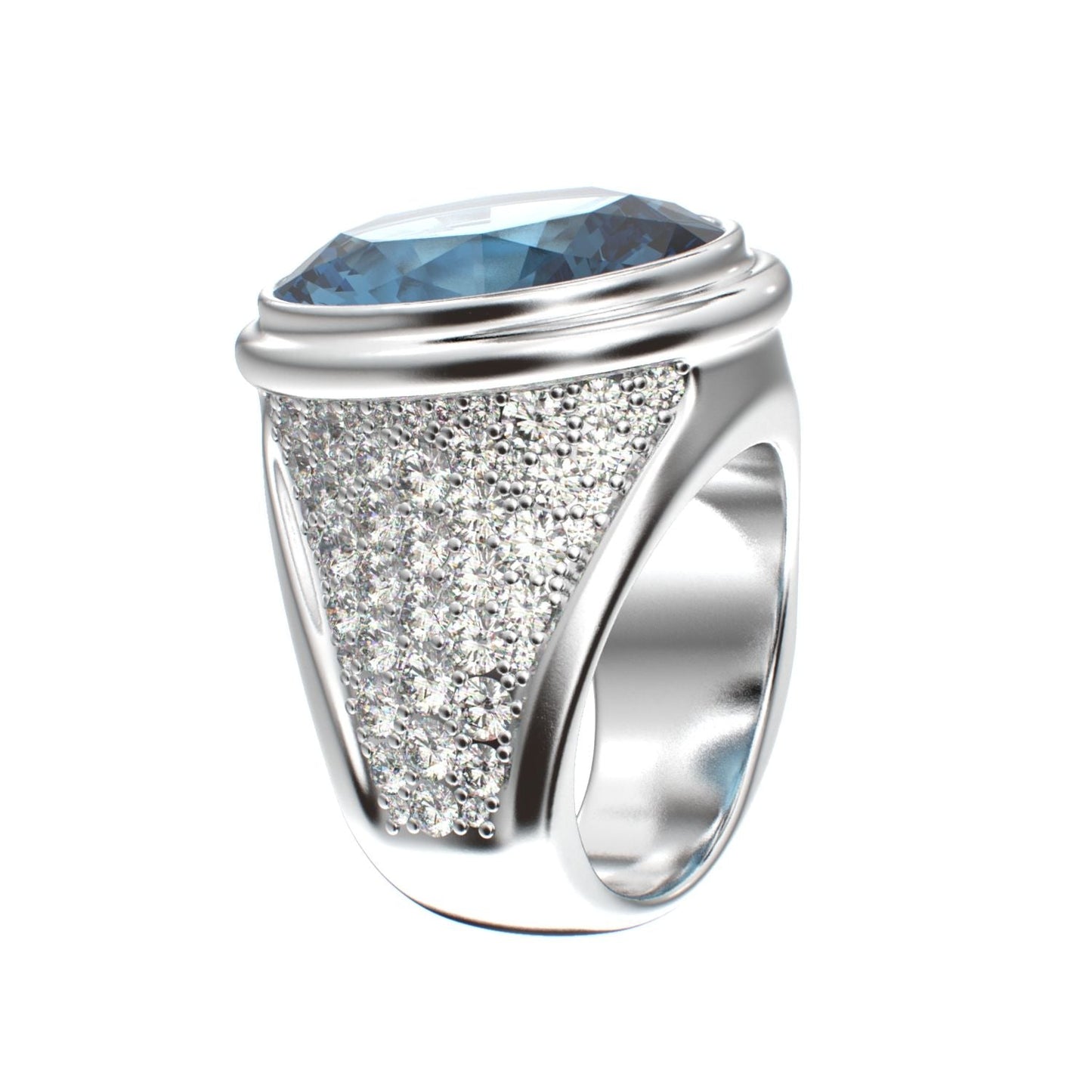 Signature Ring - Aquamarine & Moissanite- 925 Silver