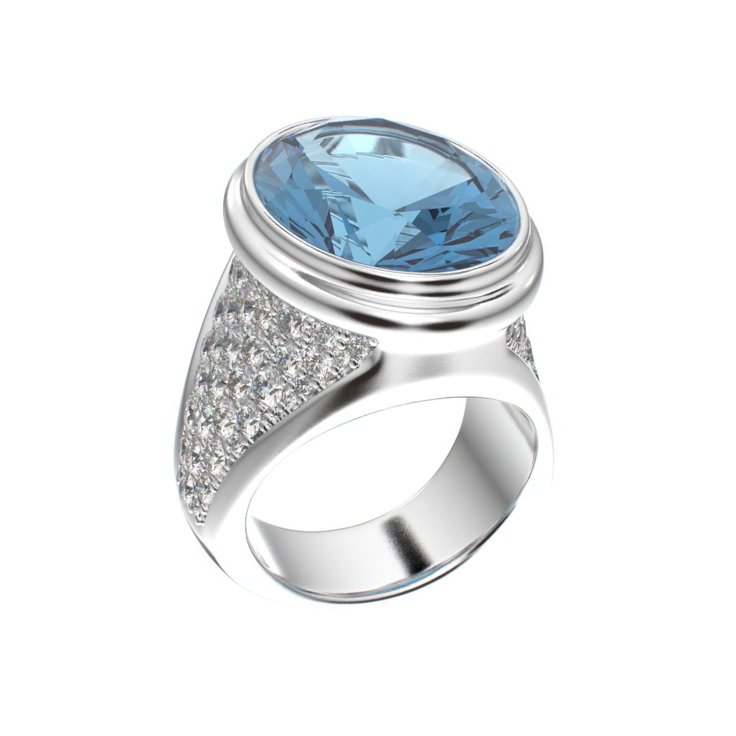 Signature Ring - Aquamarine & Moissanite- 925 Silver