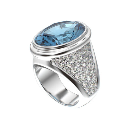 Signature Ring - Aquamarine & Moissanite- 925 Silver