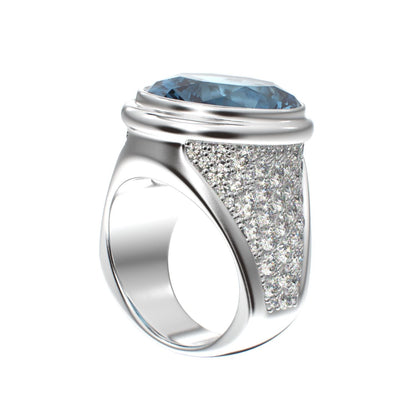 Signature Ring - Aquamarine & Moissanite- 925 Silver