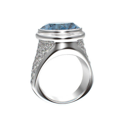 Signature Ring - Aquamarine & Moissanite- 925 Silver