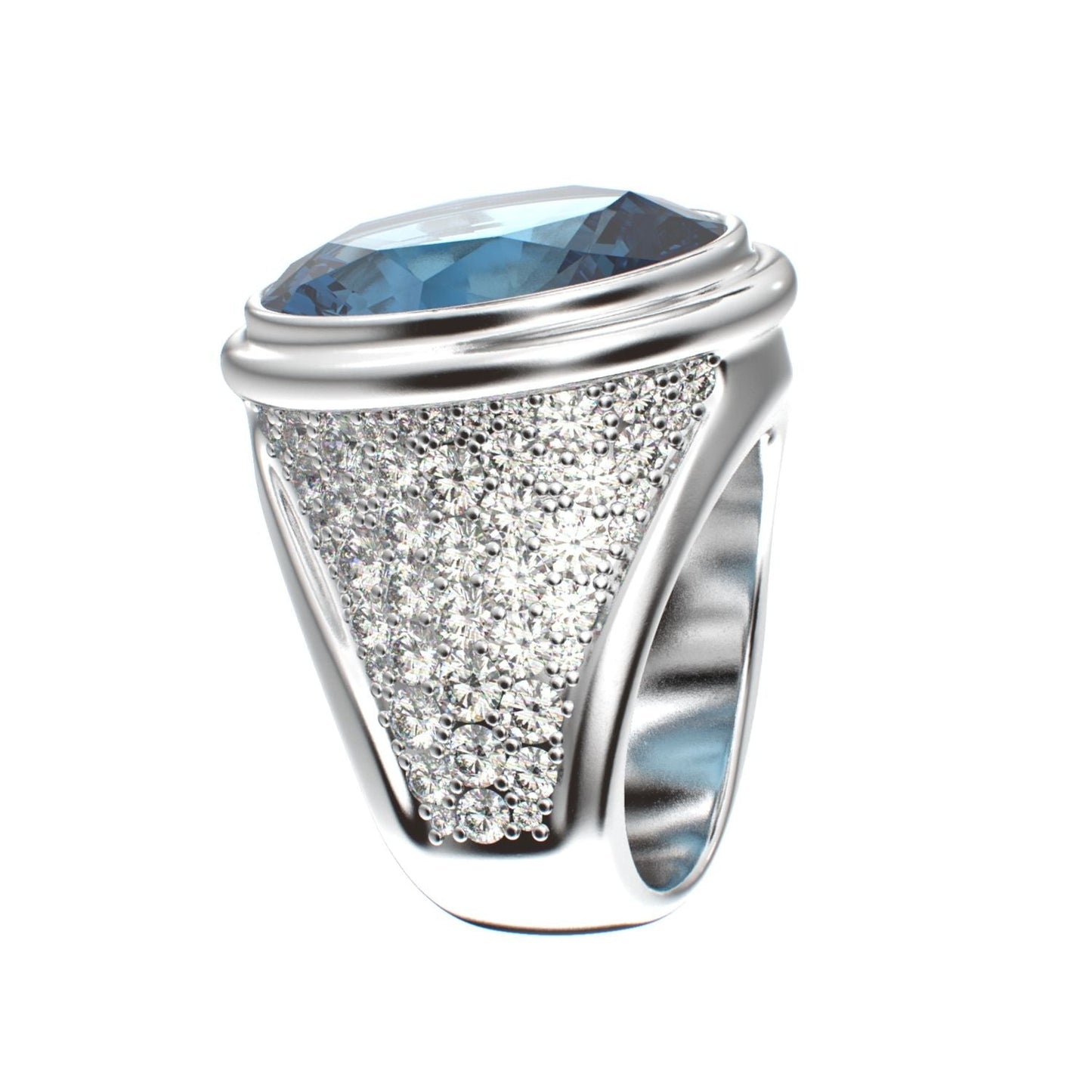 Signature Ring - Aquamarine & Moissanite- 925 Silver