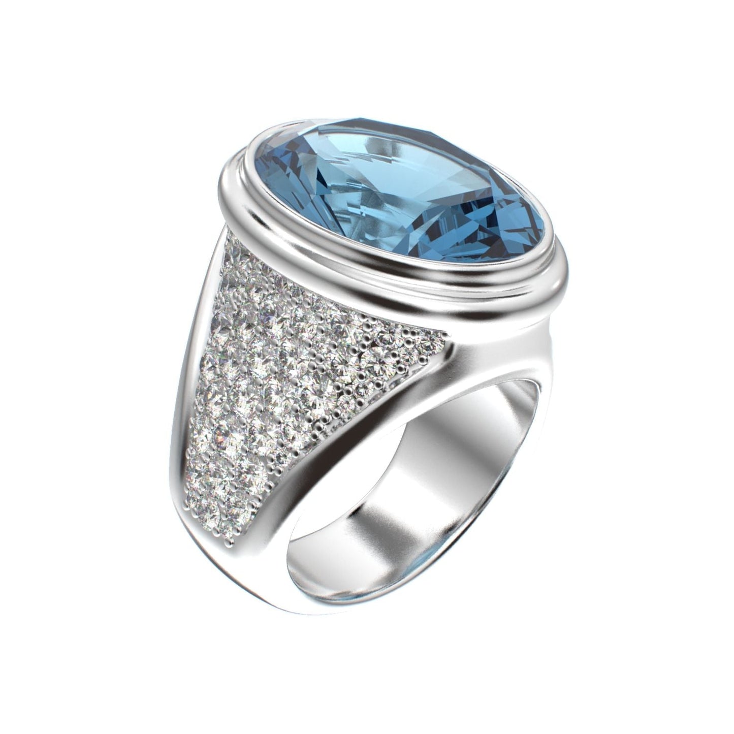 Signature Ring - Aquamarine & Moissanite- 925 Silver