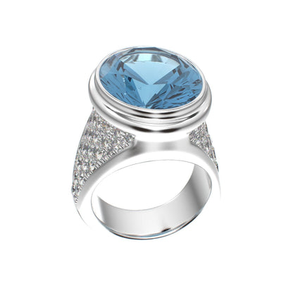 Signature Ring - Aquamarine & Moissanite- 925 Silver